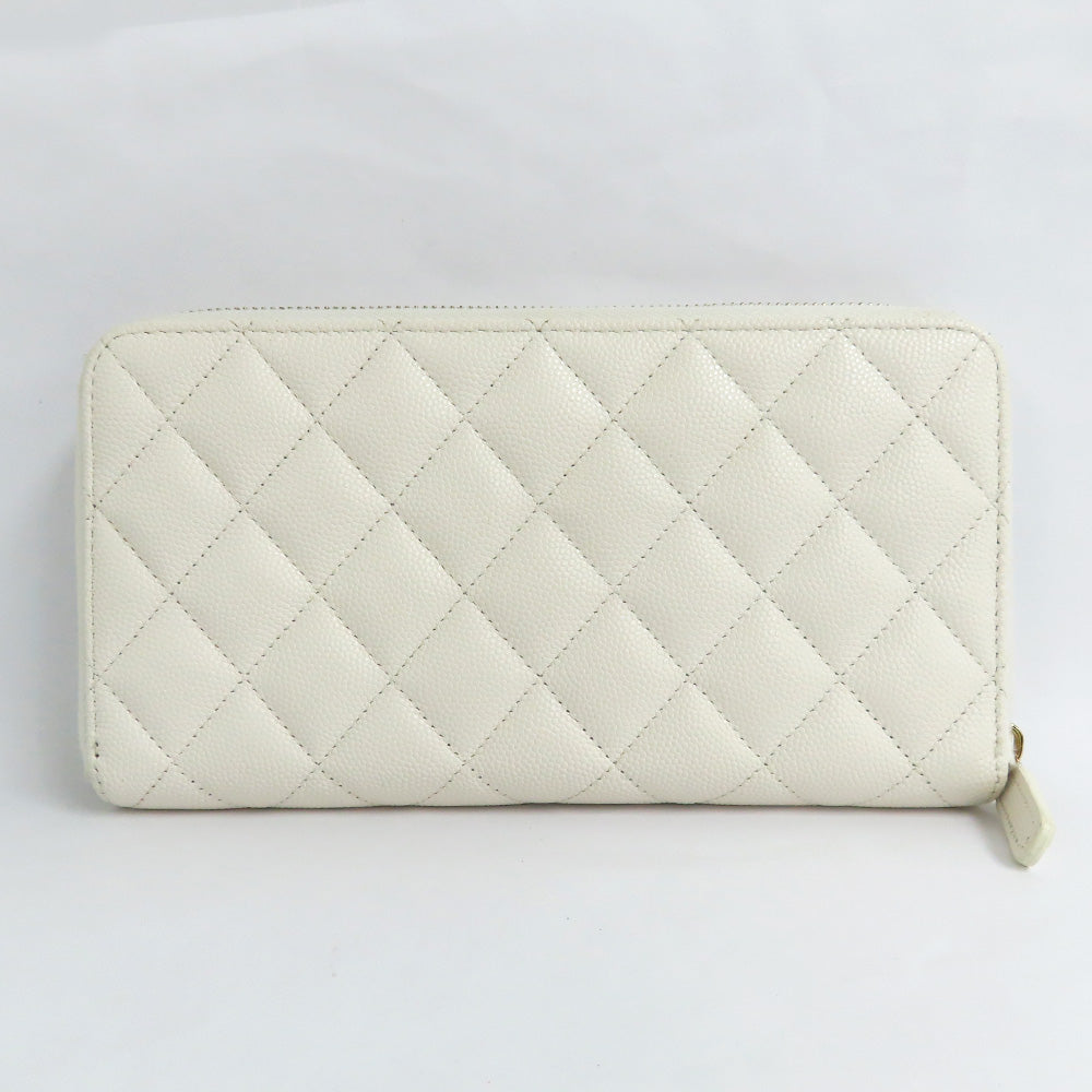 CHANEL CHANEL Long Zip Wallet AP3337 Matrasse Caviar S White G  Round  Long Wallet Coco Small Leather