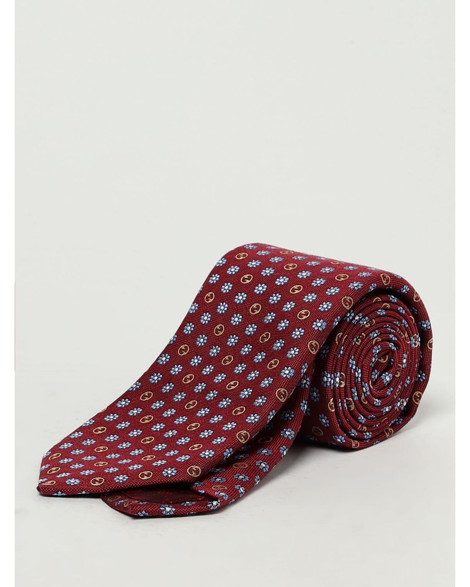 Gucci Floral Pattern Tie Men Burgundy Burgundy