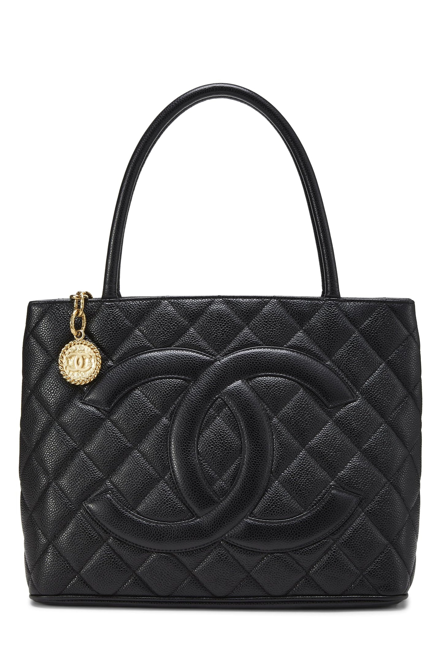 Chanel,  Black Quilted Caviar Medallion Tote, Black