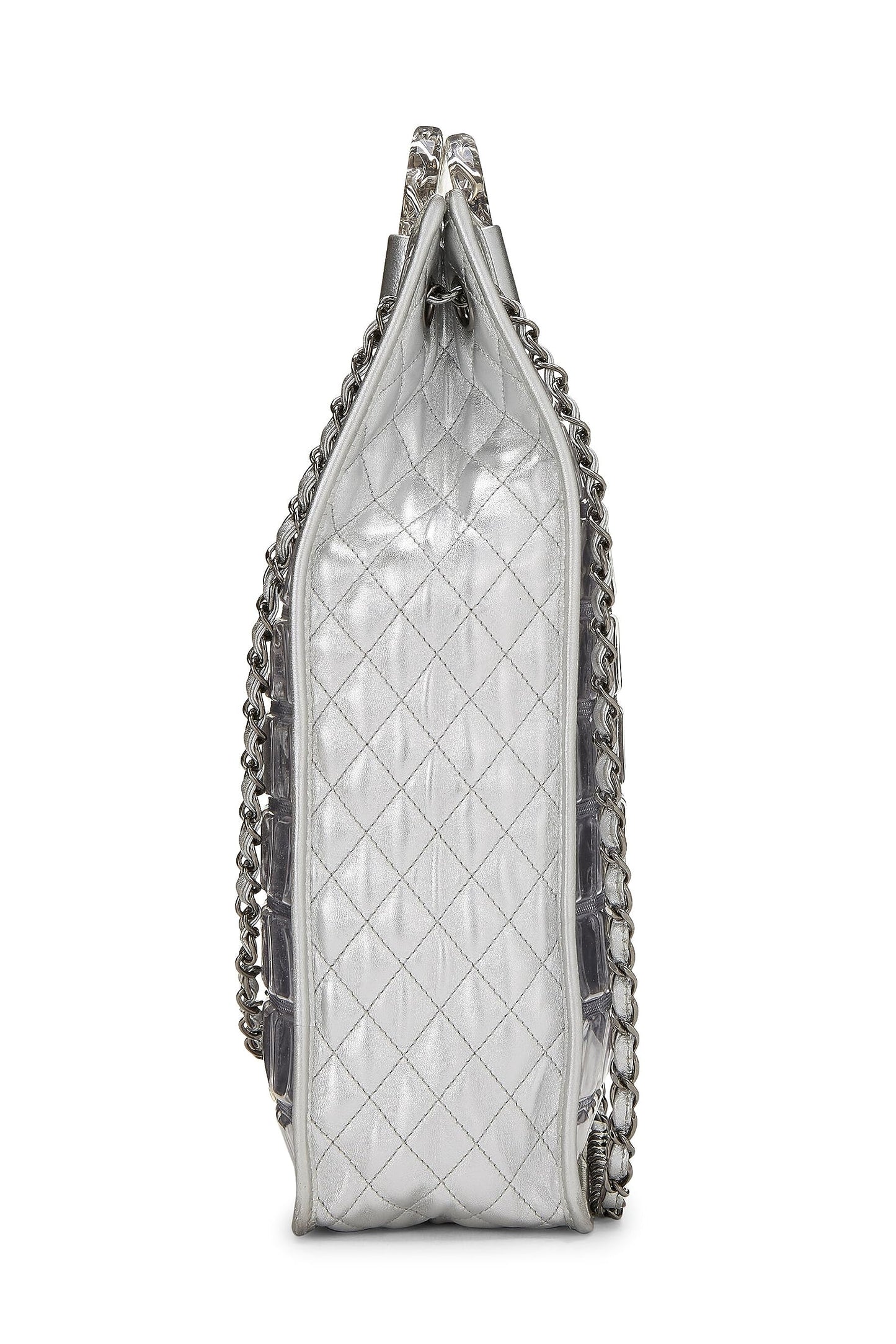 Chanel,  Metallic Silver Quilted Leather Ice Cube Shopping Tote, Silver