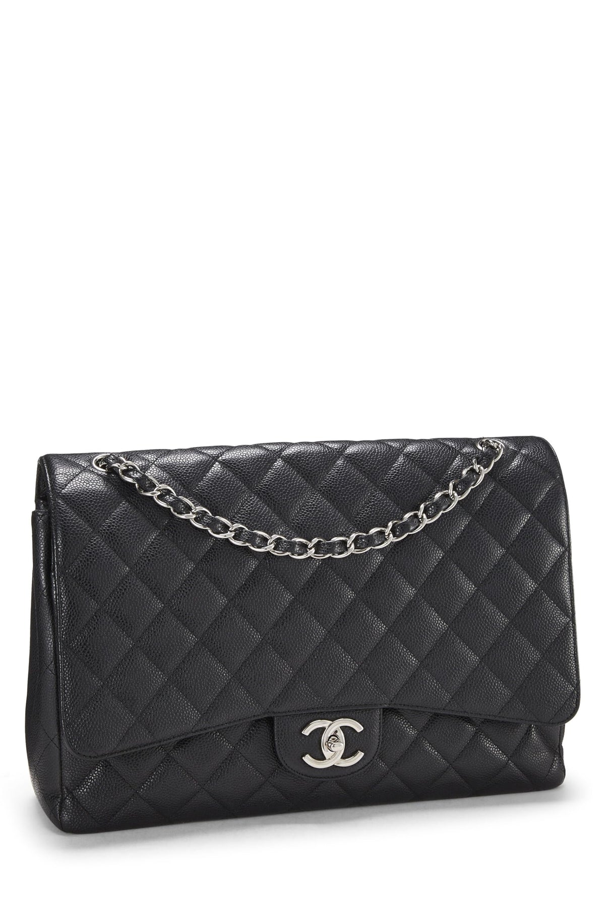Chanel,  Black Quilted Caviar New Classic Double Flap Maxi, Black