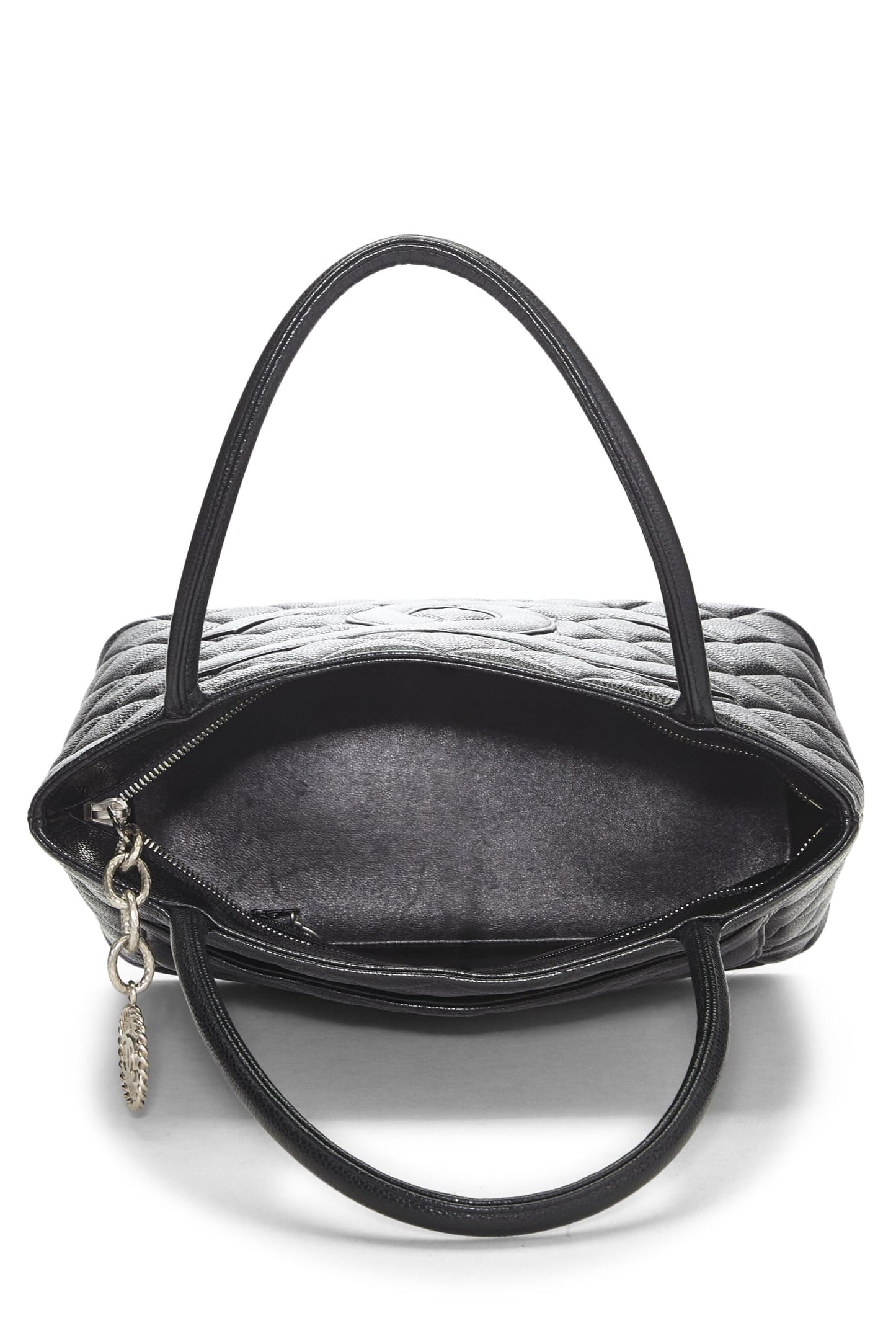 Chanel,  Black Quilted Caviar Medallion Tote, Black