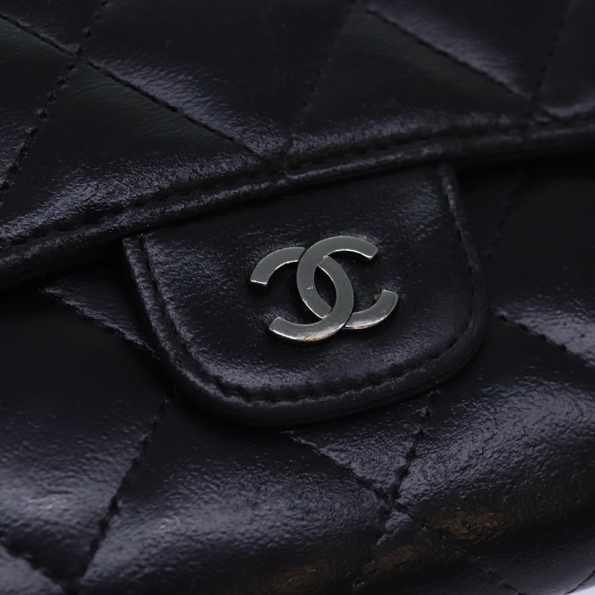 CHANEL Matelasse Long Wallet Leather Black CC Auth 81605