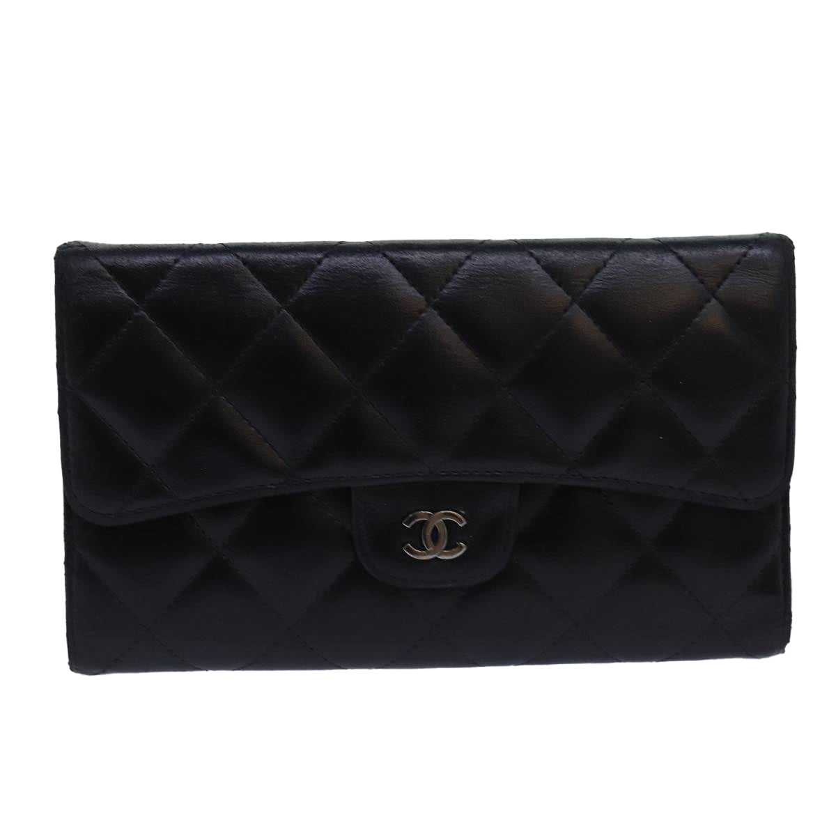 CHANEL Matelasse Long Wallet Leather Black CC Auth 81605