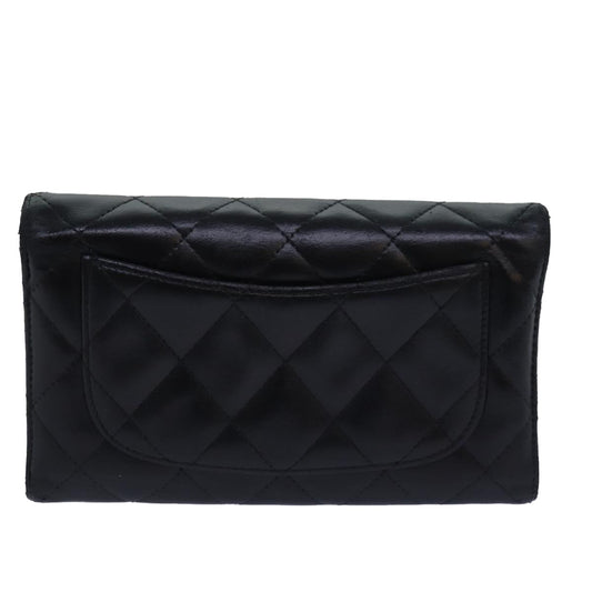 CHANEL Matelasse Long Wallet Leather Black CC Auth 81605