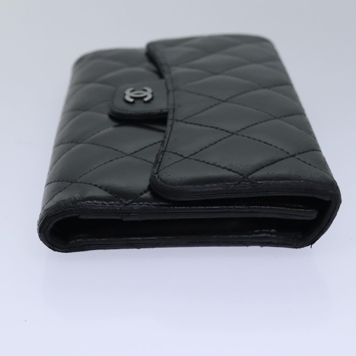 CHANEL Matelasse Long Wallet Leather Black CC Auth 81605