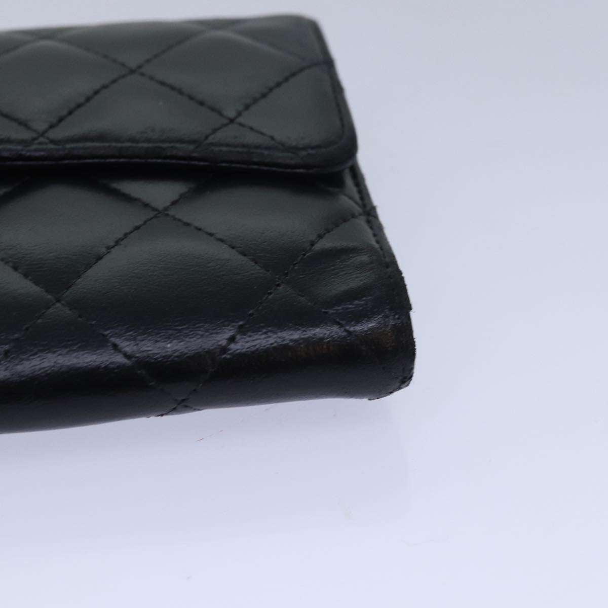 CHANEL Matelasse Long Wallet Leather Black CC Auth 81605