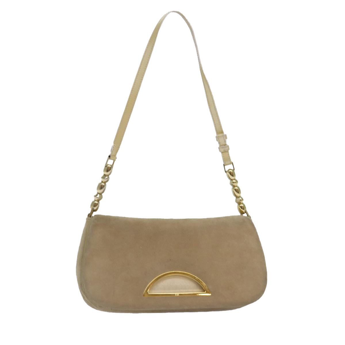 CHRISTIAN DIOR Shoulder Bag Suede Beige Auth 81607