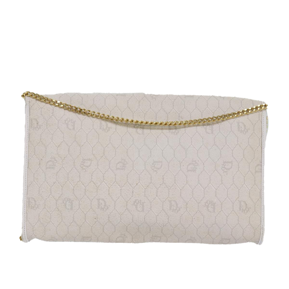 CHRISTIAN DIOR Honeycomb Canvas Chain Shoulder Bag PVC Leather White Auth 81608