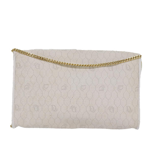 CHRISTIAN DIOR Honeycomb Canvas Chain Shoulder Bag PVC Leather White Auth 81608