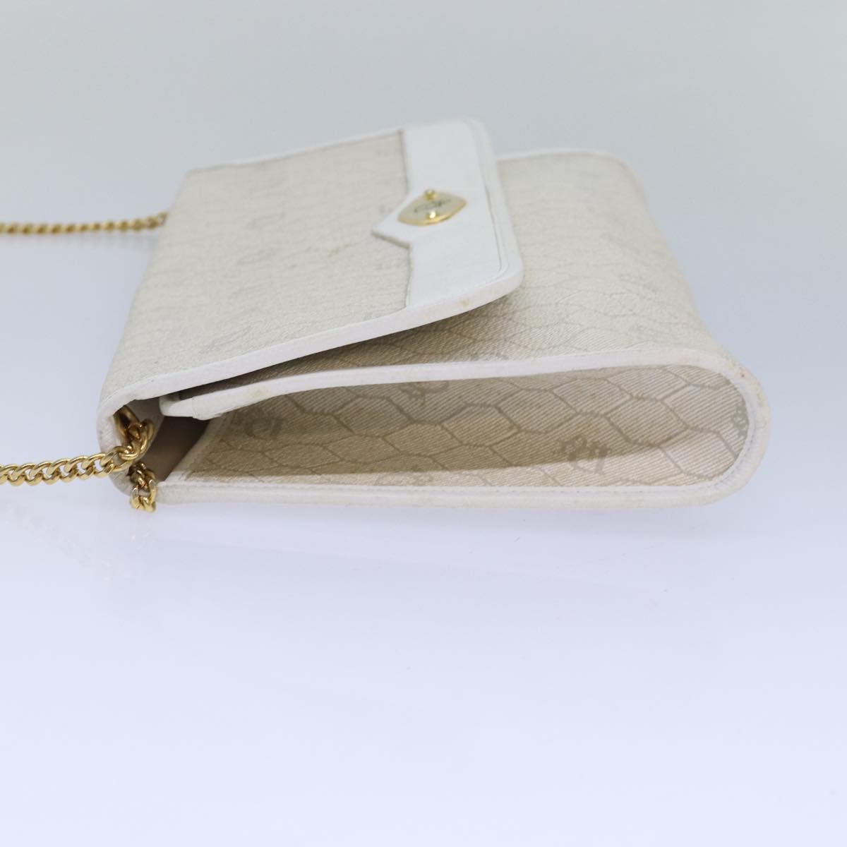 CHRISTIAN DIOR Honeycomb Canvas Chain Shoulder Bag PVC Leather White Auth 81608