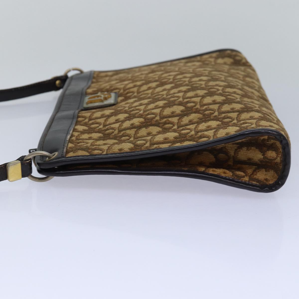 CHRISTIAN DIOR Trotter Canvas Shoulder Bag Brown Auth 81609
