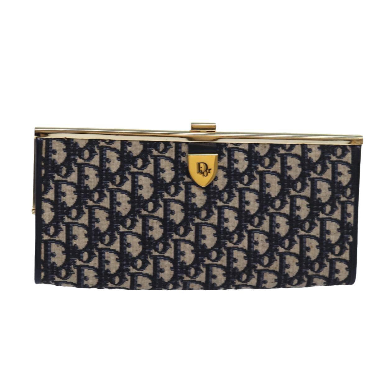 CHRISTIAN DIOR Trotter Canvas Clutch Bag Navy Auth 81632