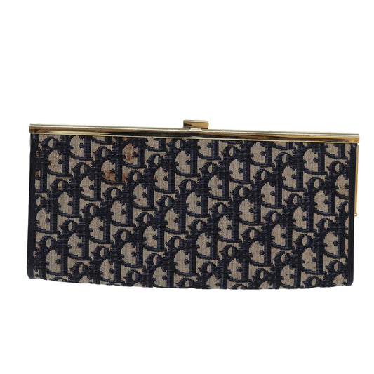 CHRISTIAN DIOR Trotter Canvas Clutch Bag Navy Auth 81632