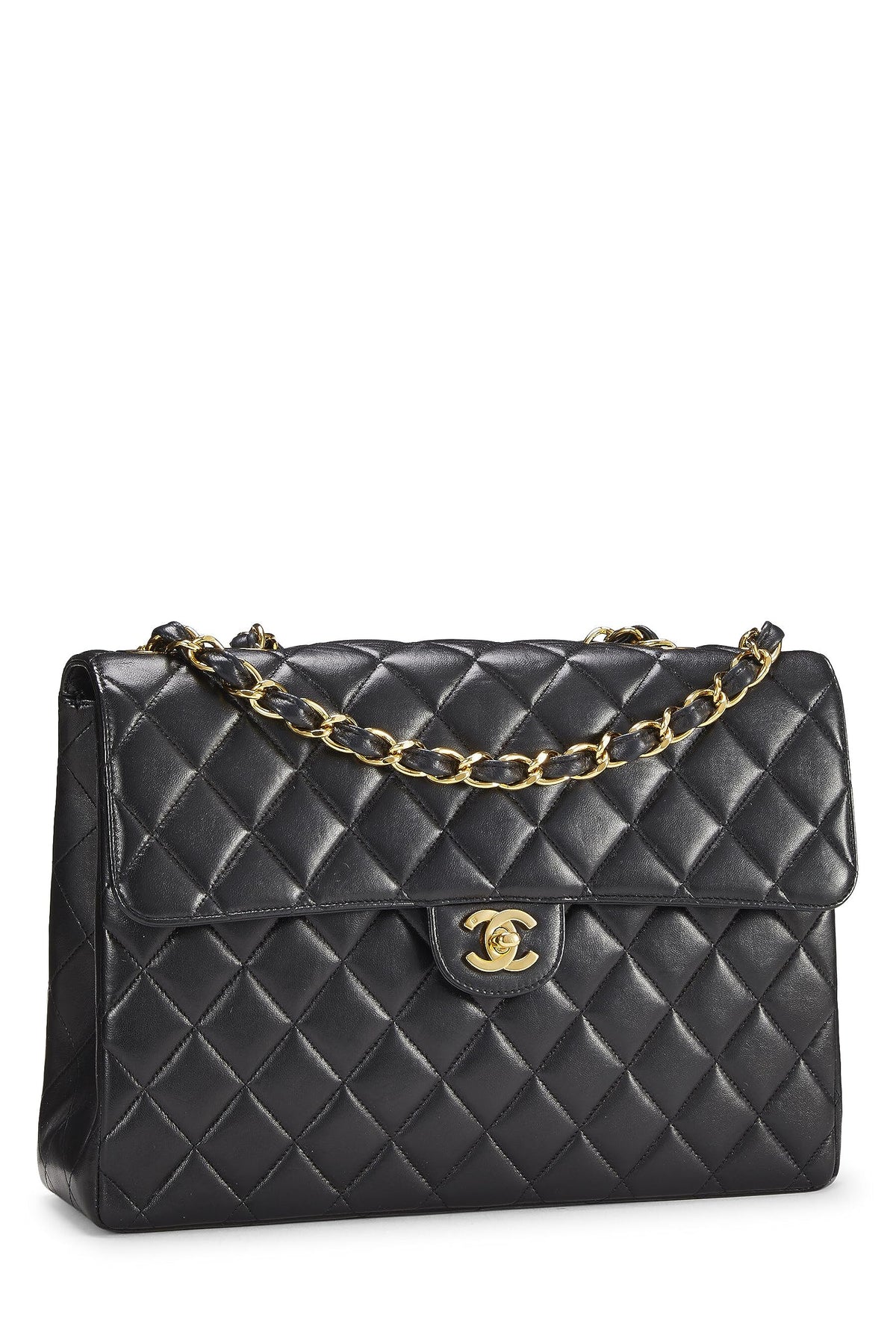 Chanel,  Black Quilted Lambskin Half Flap Jumbo, Black