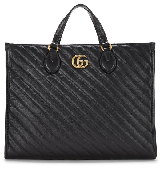 Gucci, Black Leather Marmont Handle Bag Medium, Black