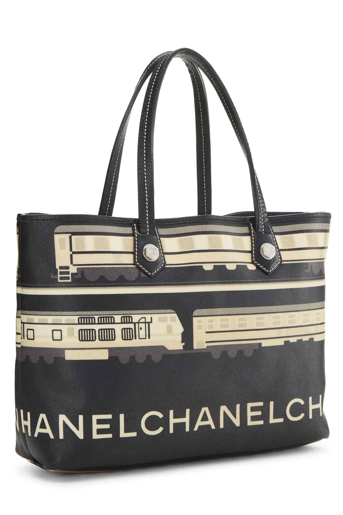 Chanel,  Black & Multicolored Coated Canvas Le Train Tote, Black