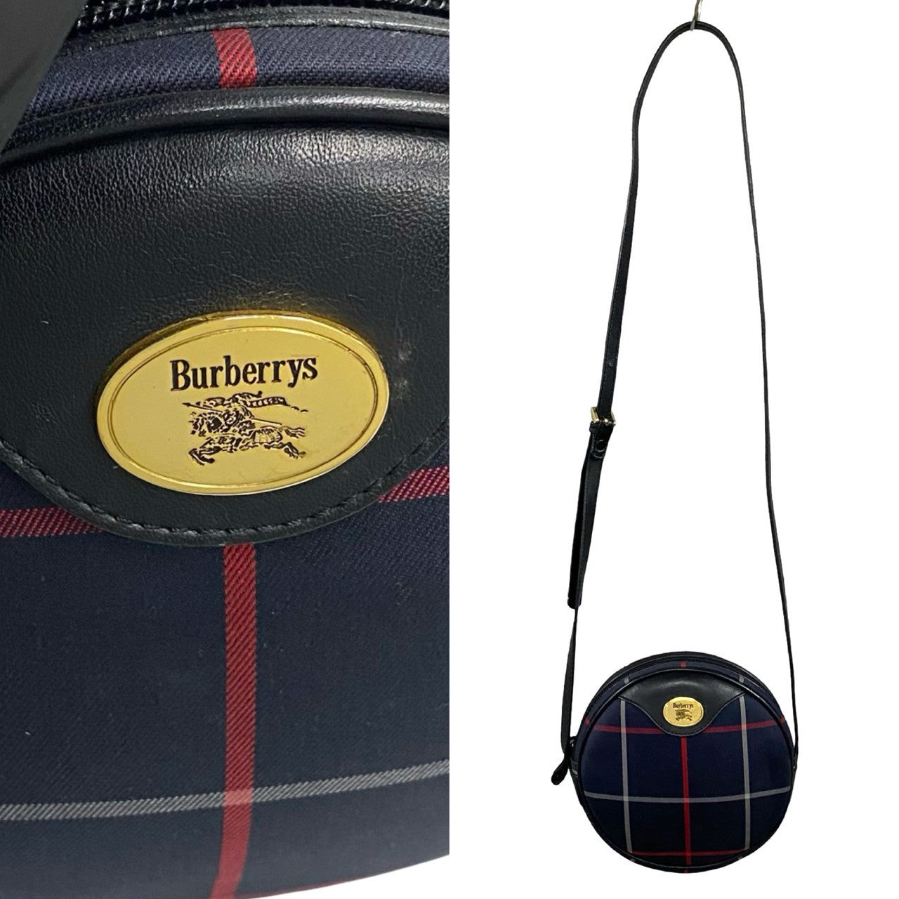 Burberrys Shadow Horse Logo Leather Canvas Shoulder Bag