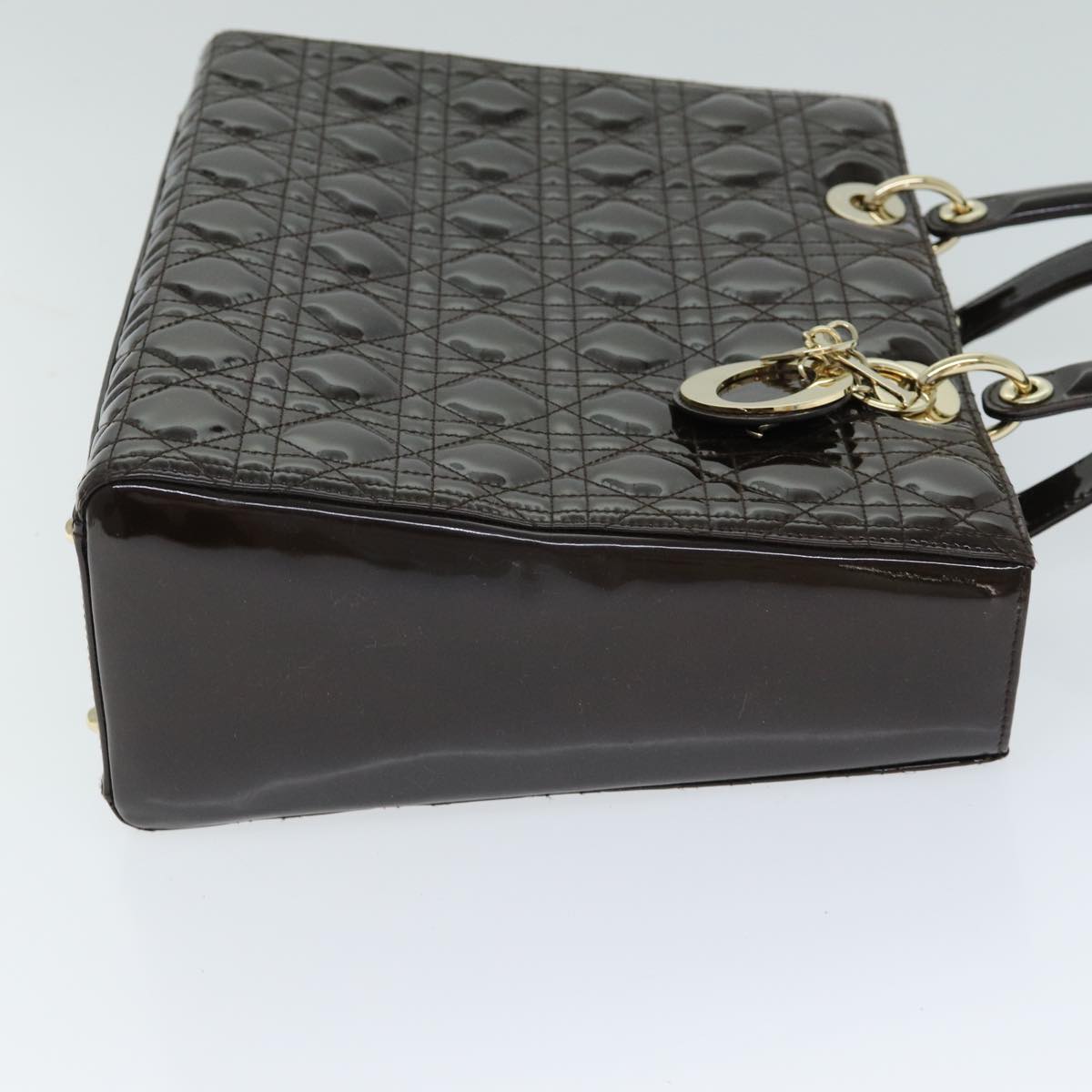 CHRISTIAN DIOR Lady Dior Canage Hand Bag Patent leather Brown Auth 81759
