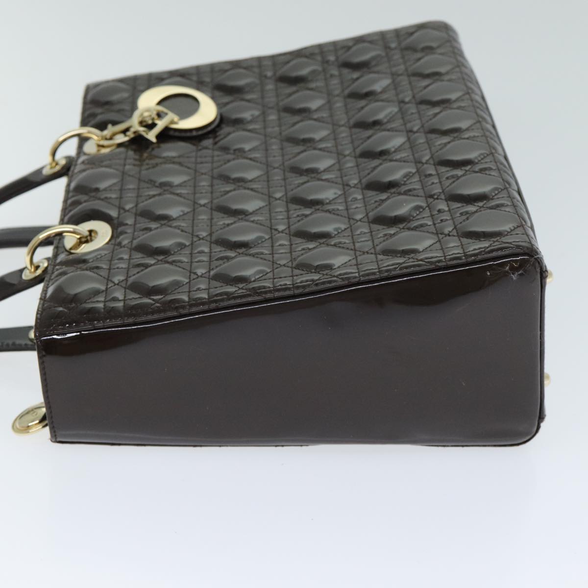 CHRISTIAN DIOR Lady Dior Canage Hand Bag Patent leather Brown Auth 81759