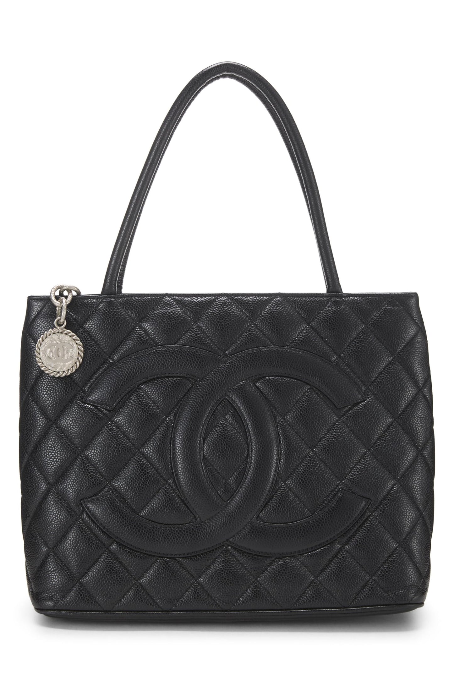 Chanel,  Black Quilted Caviar Medallion Tote, Black