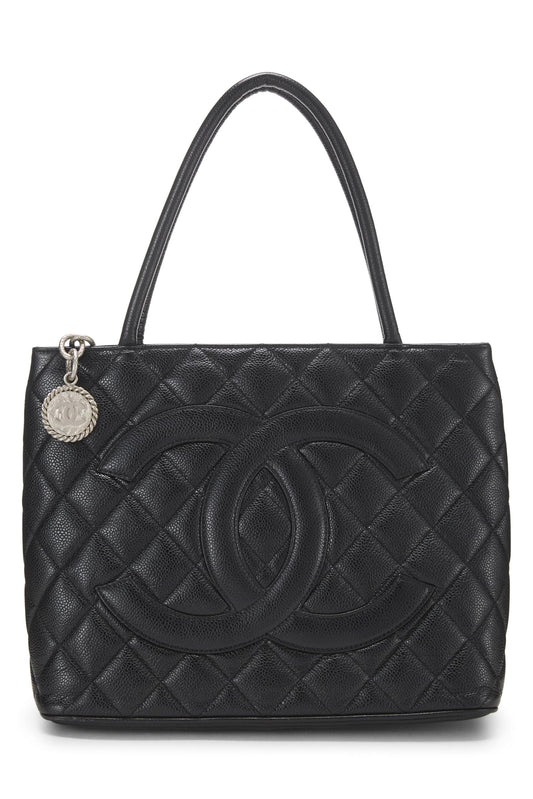 Chanel,  Black Quilted Caviar Medallion Tote, Black