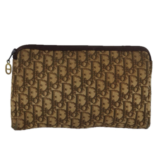 CHRISTIAN DIOR Trotter Canvas Clutch Bag Brown Auth 81865