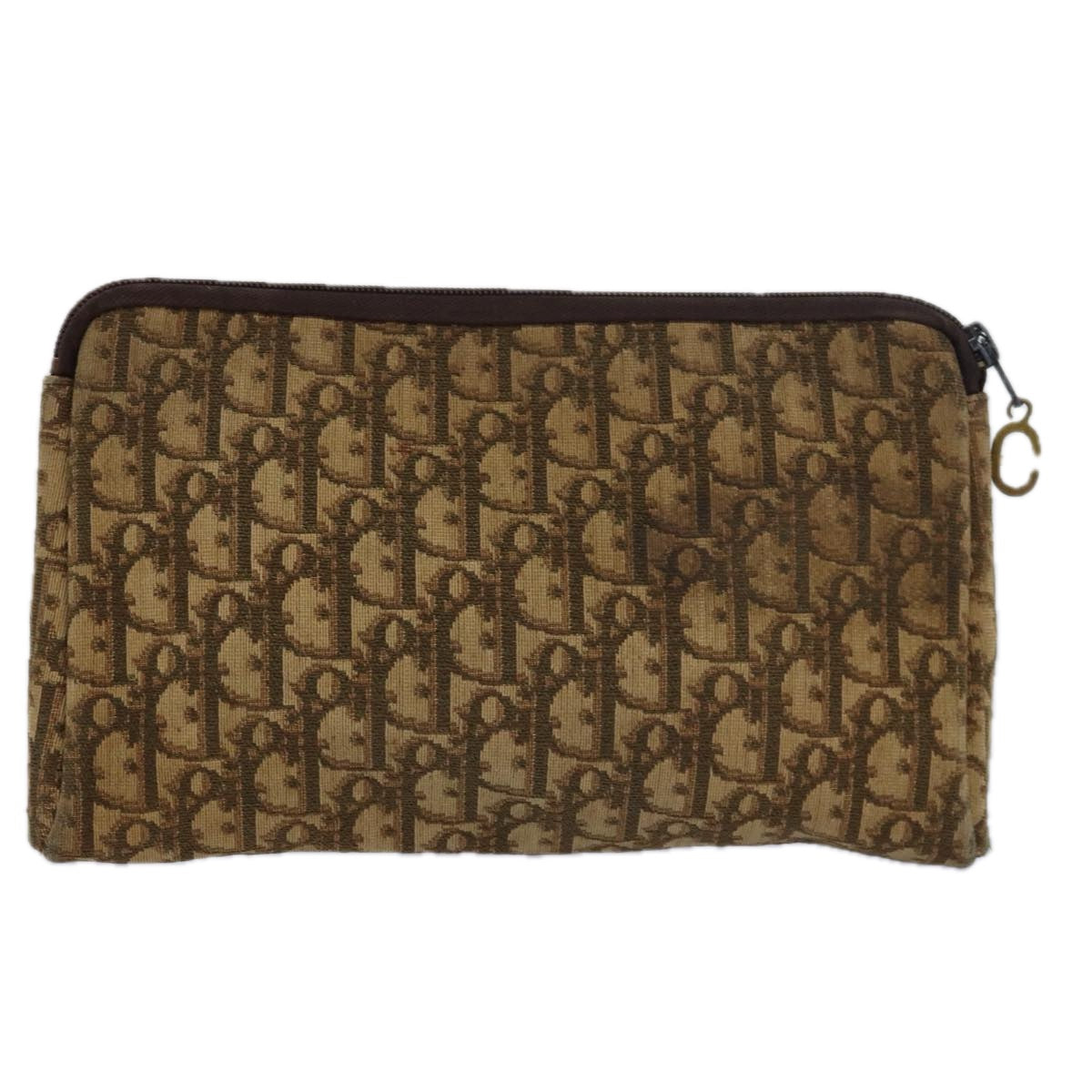 CHRISTIAN DIOR Trotter Canvas Clutch Bag Brown Auth 81865