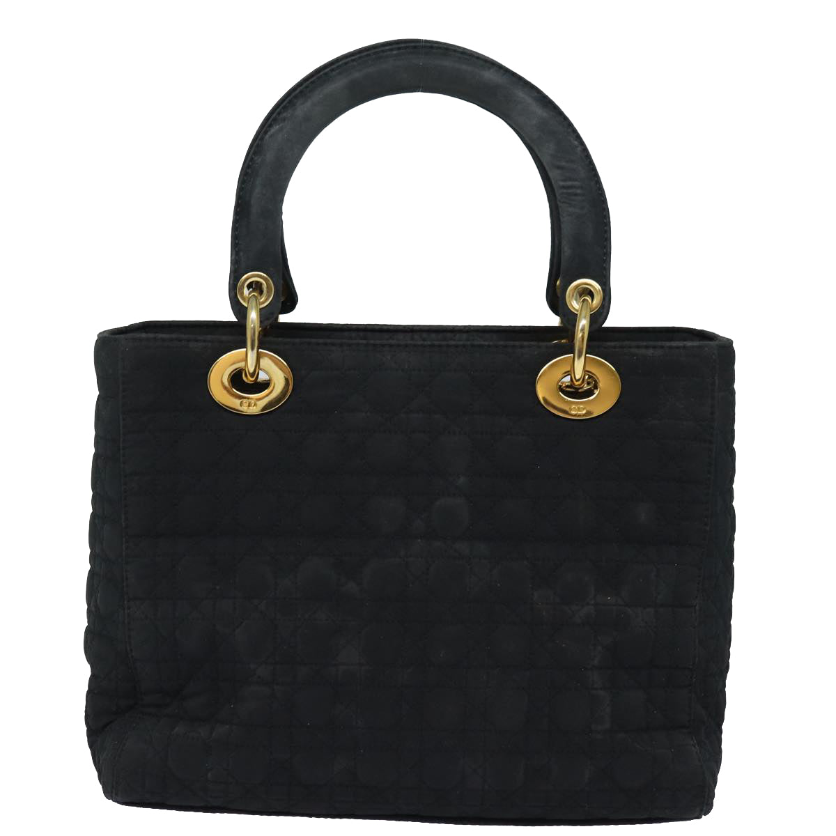 CHRISTIAN DIOR Lady Dior Canage Hand Bag Nylon Black Auth 81868