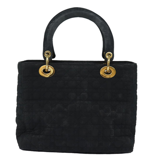 CHRISTIAN DIOR Lady Dior Canage Hand Bag Nylon Black Auth 81868