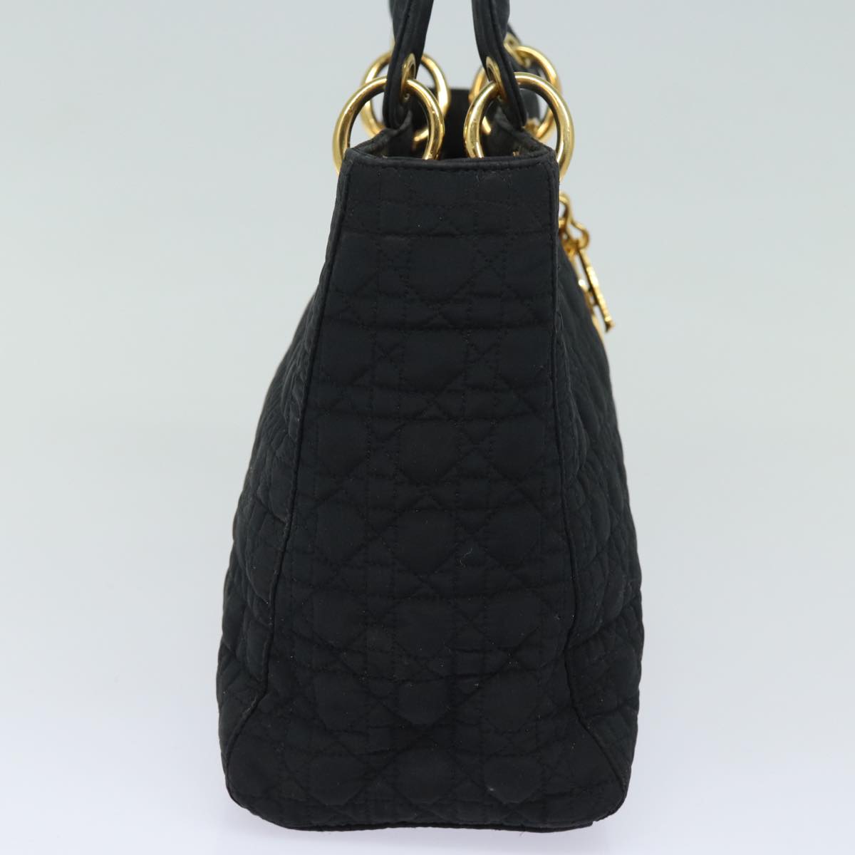 CHRISTIAN DIOR Lady Dior Canage Hand Bag Nylon Black Auth 81868