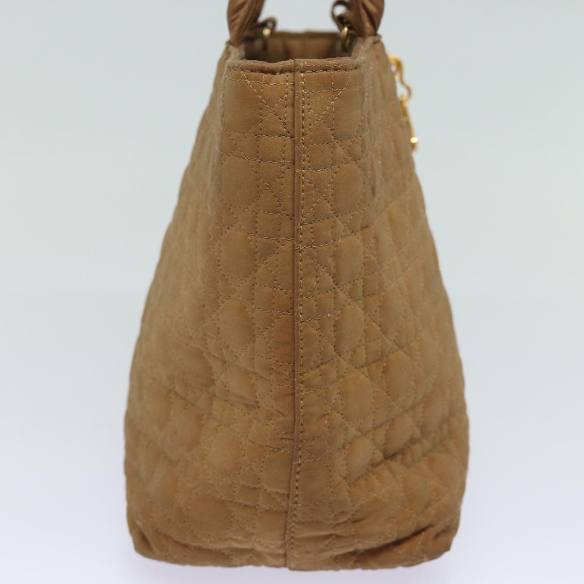 CHRISTIAN DIOR Lady Dior Canage Hand Bag Nylon Brown Auth 81880