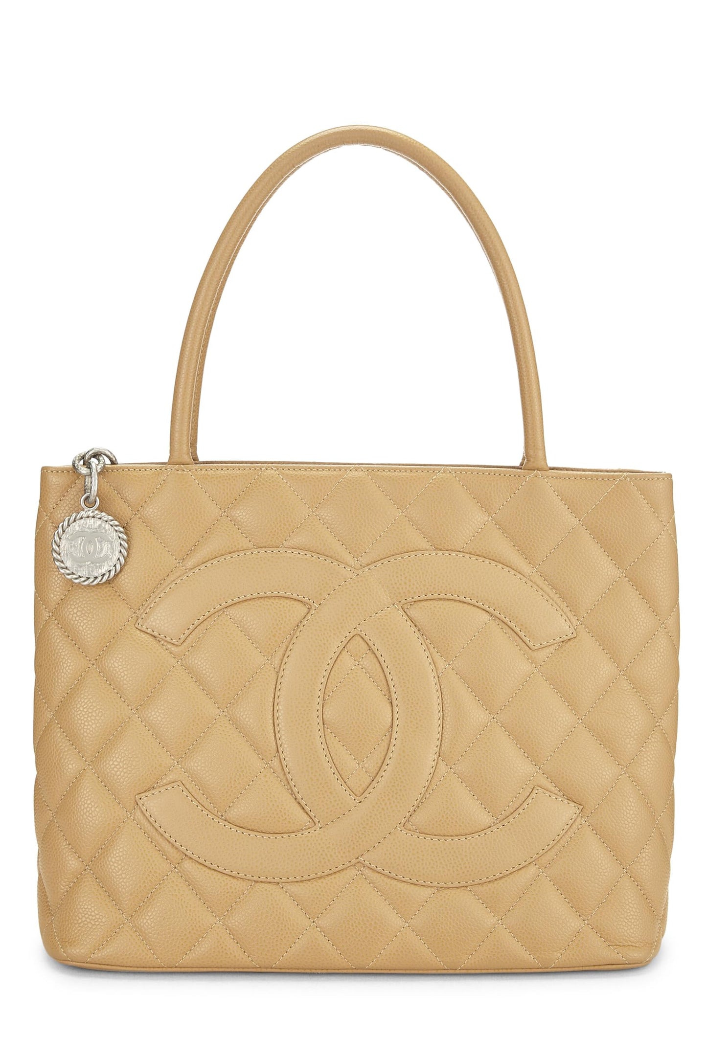 Chanel,  Beige Quilted Caviar Medallion Tote, Beige