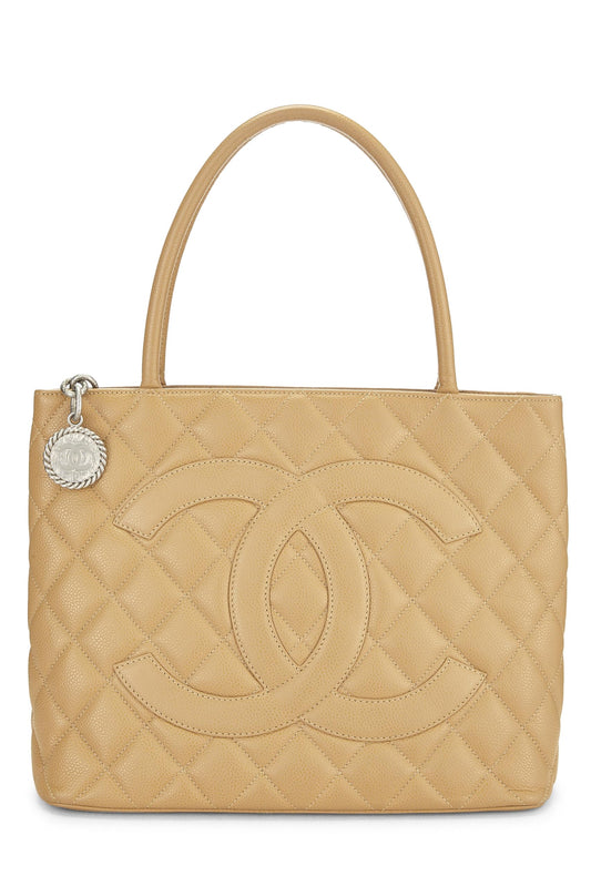 Chanel,  Beige Quilted Caviar Medallion Tote, Beige