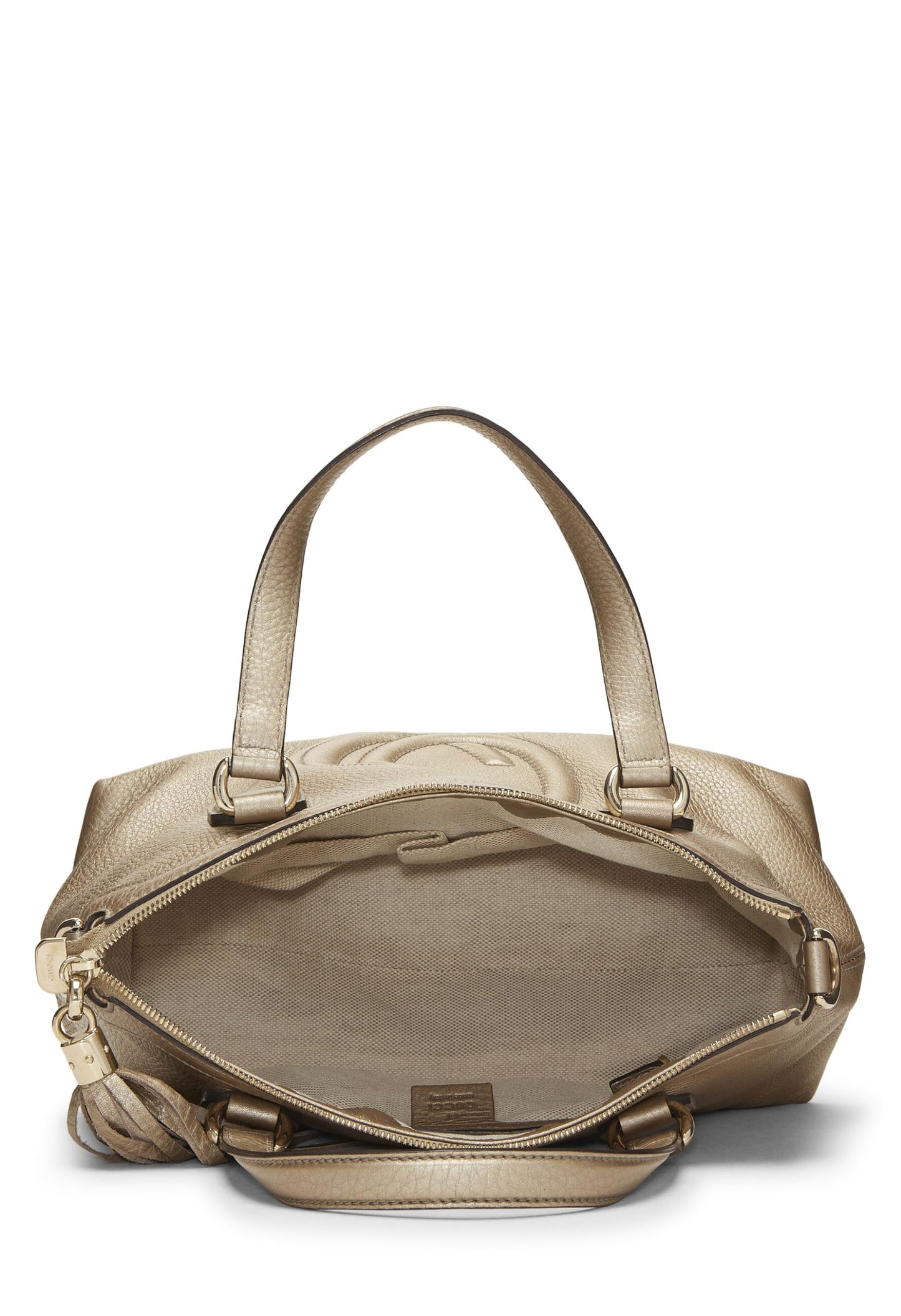 Gucci, Gold Metallic Leather Soho Top Handle Tote, Gold