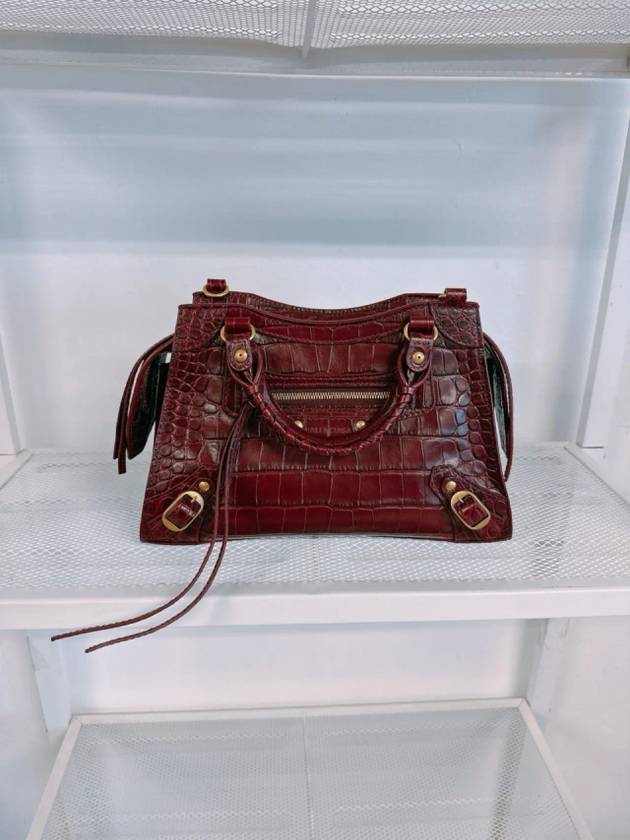 Luxury Balenciaga  Women s Burgundy Neo Classic Croc Calf Leather Mini City Bag 638524 23EF1 6526