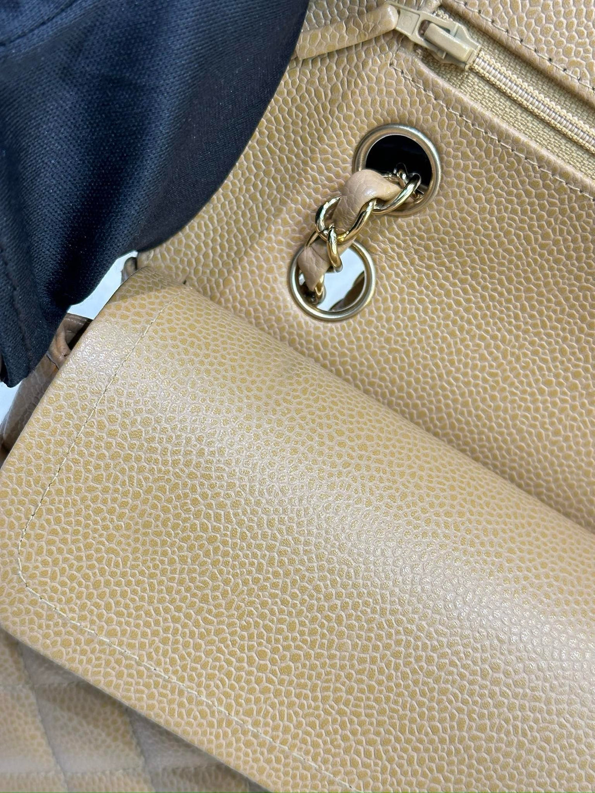 Chanel Medium Caviar Quilted Double Flap Beige Bag 866 Holo