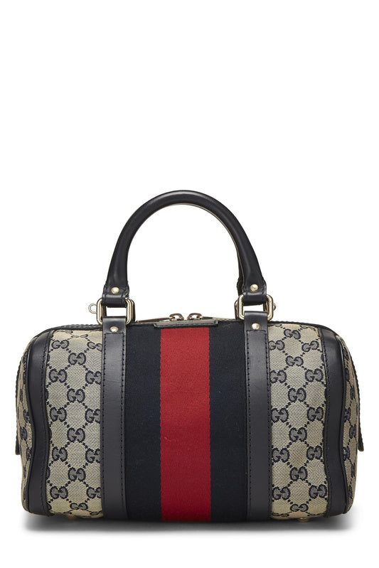 Gucci, Navy GG Canvas Web Boston Bag Small, Navy