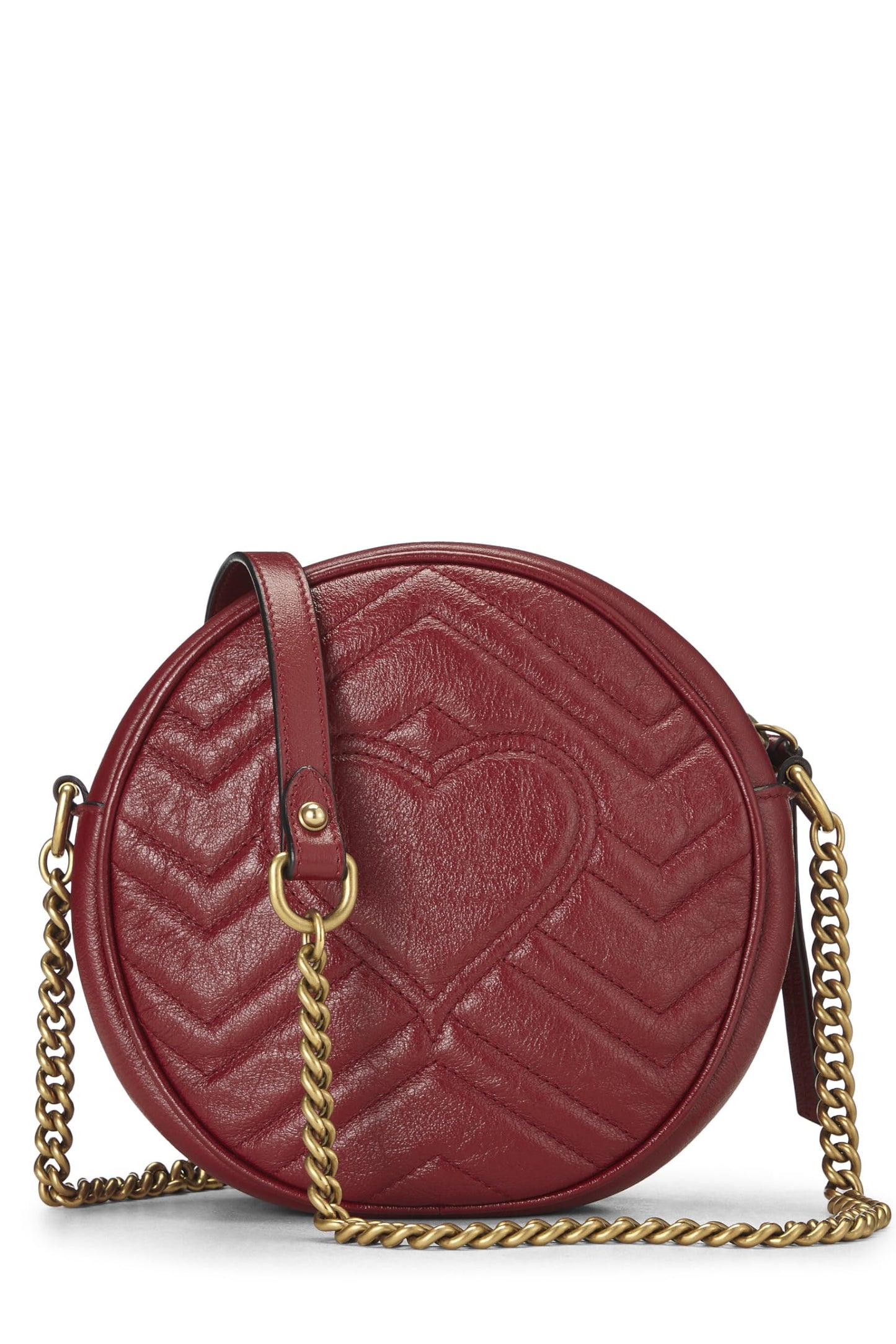 Gucci, Red Leather GG Marmont Round Shoulder Bag Mini, Red