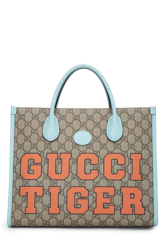 Gucci, Blue GG Supreme Canvas Interlocking GG Tigers Tote, Blue