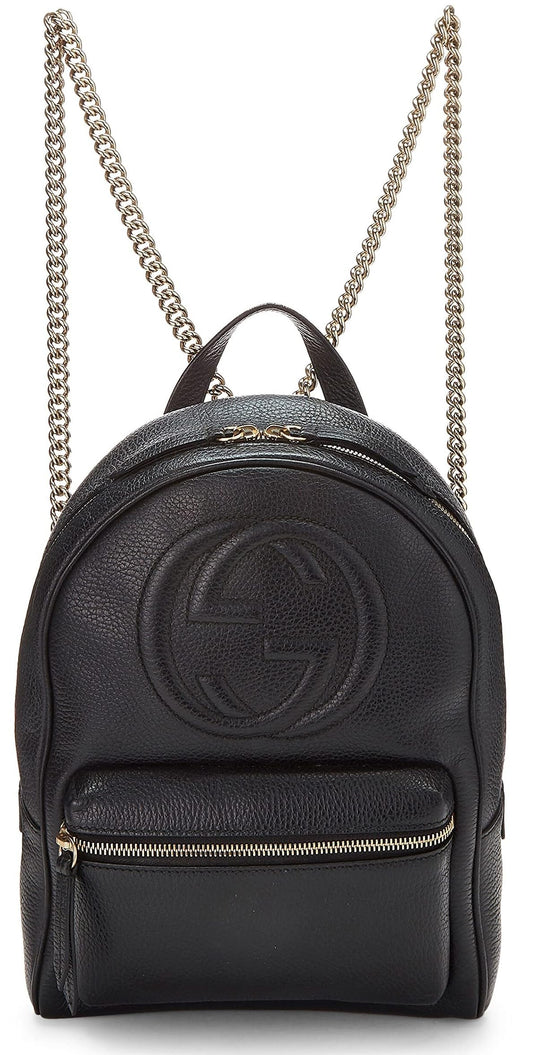 Gucci, Black Leather Soho Chain Backpack, Black