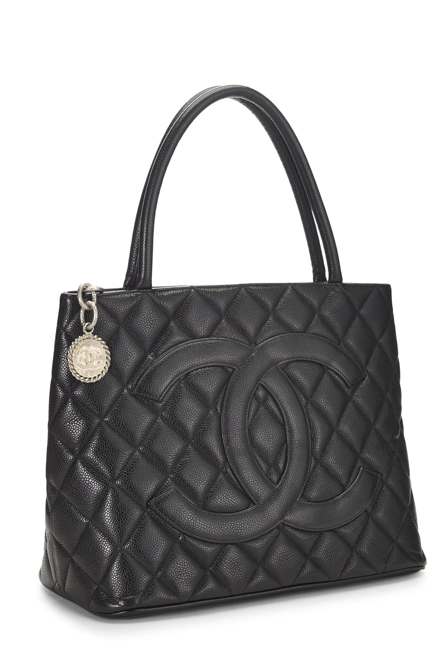 Chanel,  Black Quilted Caviar Medallion Tote, Black