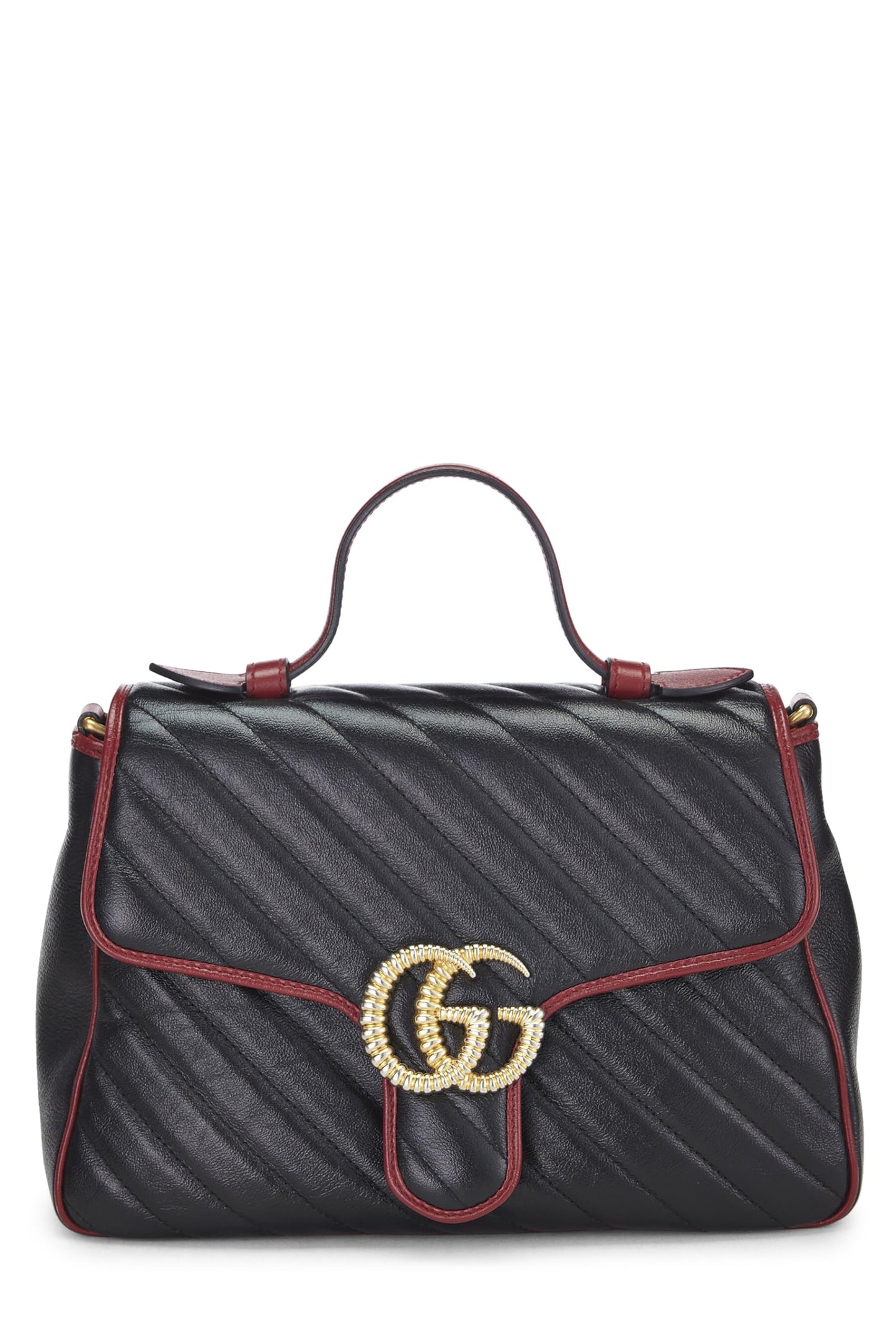 Gucci, Black Leather GG Marmont Top Handle Bag, Multi