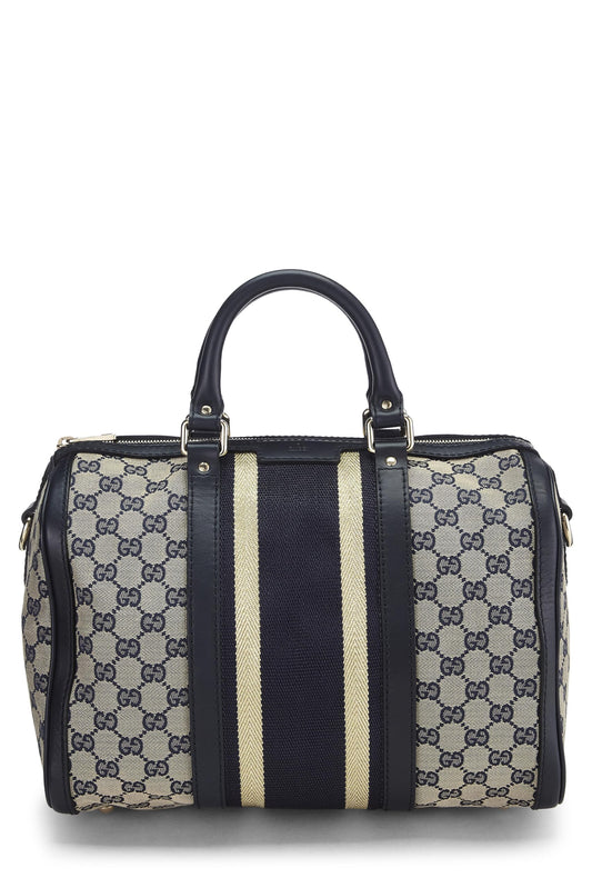 Gucci, Navy Original GG Canvas Web Boston Bag Medium, Navy