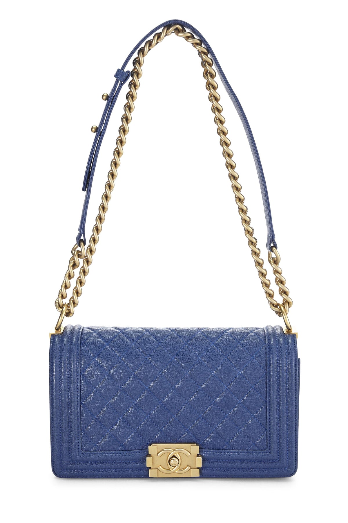 Chanel,  Blue Quilted Caviar Boy Bag Medium, Blue