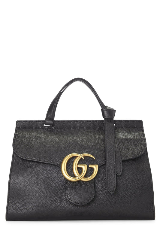 Gucci, Black Leather GG Marmont Top Handle Flap Bag Small, Black