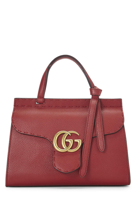 Gucci, Red Leather GG Marmont Top Handle Flap Bag Mini, Red