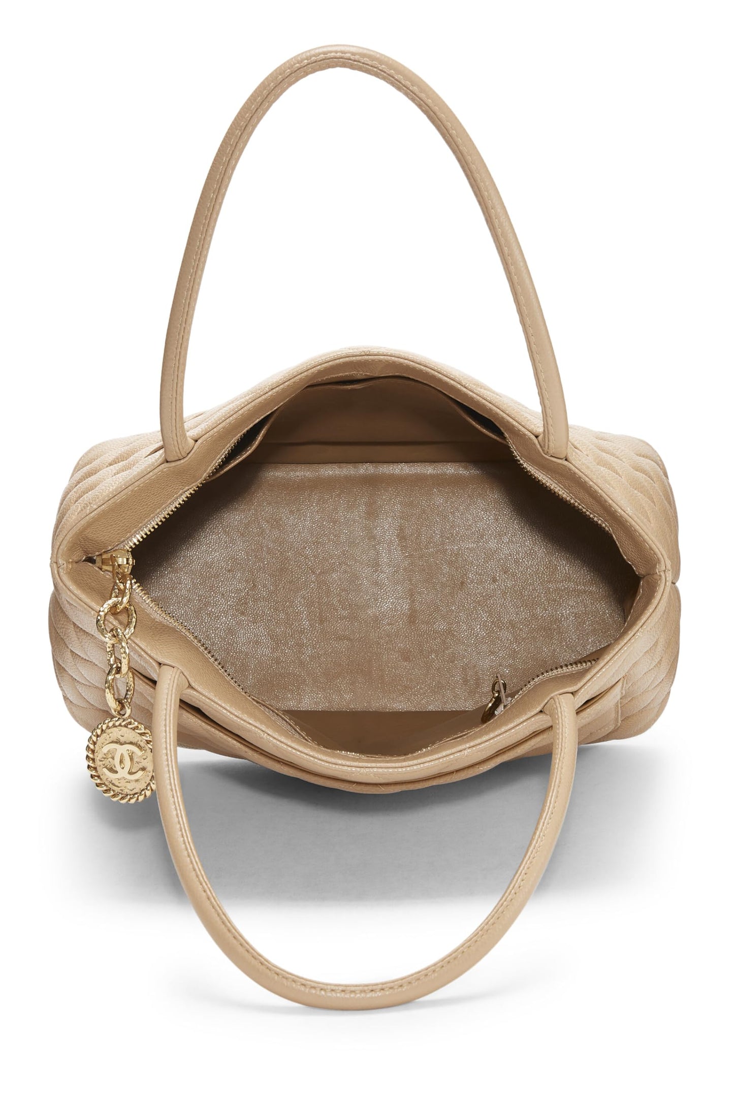 Chanel,  Beige Quilted Caviar Medallion Tote, Beige