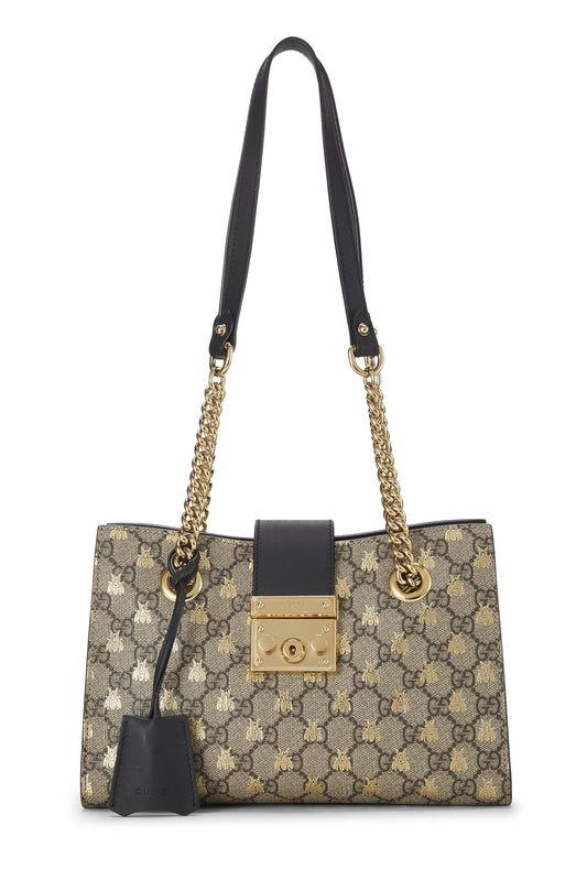 Gucci, Black Original GG Supreme Canvas Bee Padlock Tote Small, Black