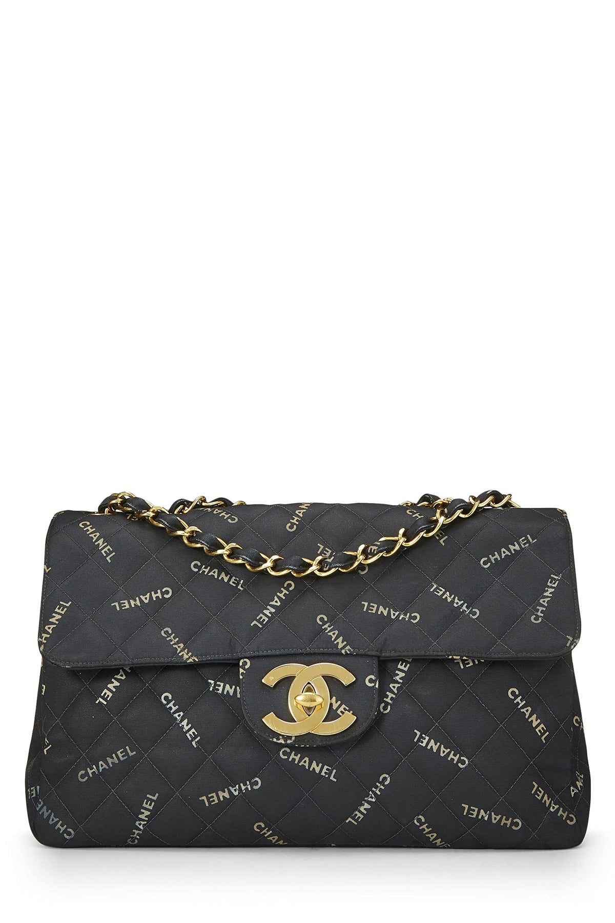 Chanel,  Black Canvas Logo Half Flap Maxi, Black